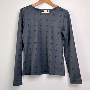 Adidas|Gray and Black Stretchy Long Sleeve Logo Tee sz Medium